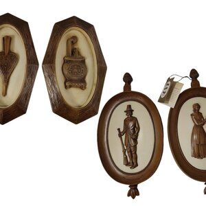1960s Vintage Syroco Wall Plaques – 4 Colonial Americana Decor – Pilgrim Figure